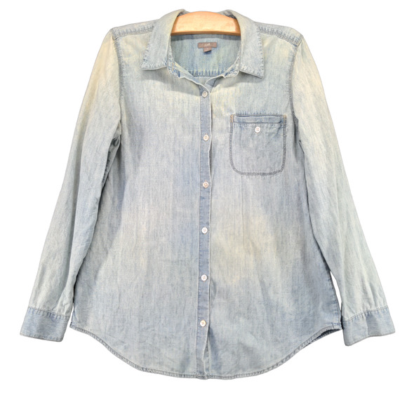 J. Jill Women's Denim Button Up Shirt Blue Small Long Sleeve Chest Pocket Cotton - Picture 1 of 12